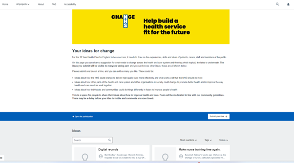 Screenshot of Change NHS website